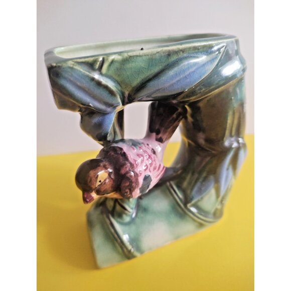 Vintage Majolica Pottery by Florart Japan Bird Vase 5" x 5" x 2" 1950's - Picture 1 of 11